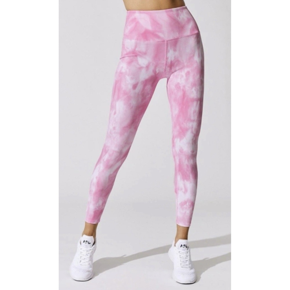 Carbon38 High-Rise‎ Ribbed Tie-Dye Leggings - Pink/White - Size Medium NWOT